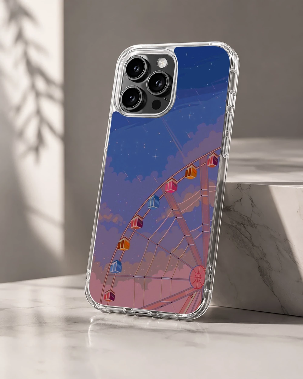 Anime Background phone cover with vintage Ferris wheel design